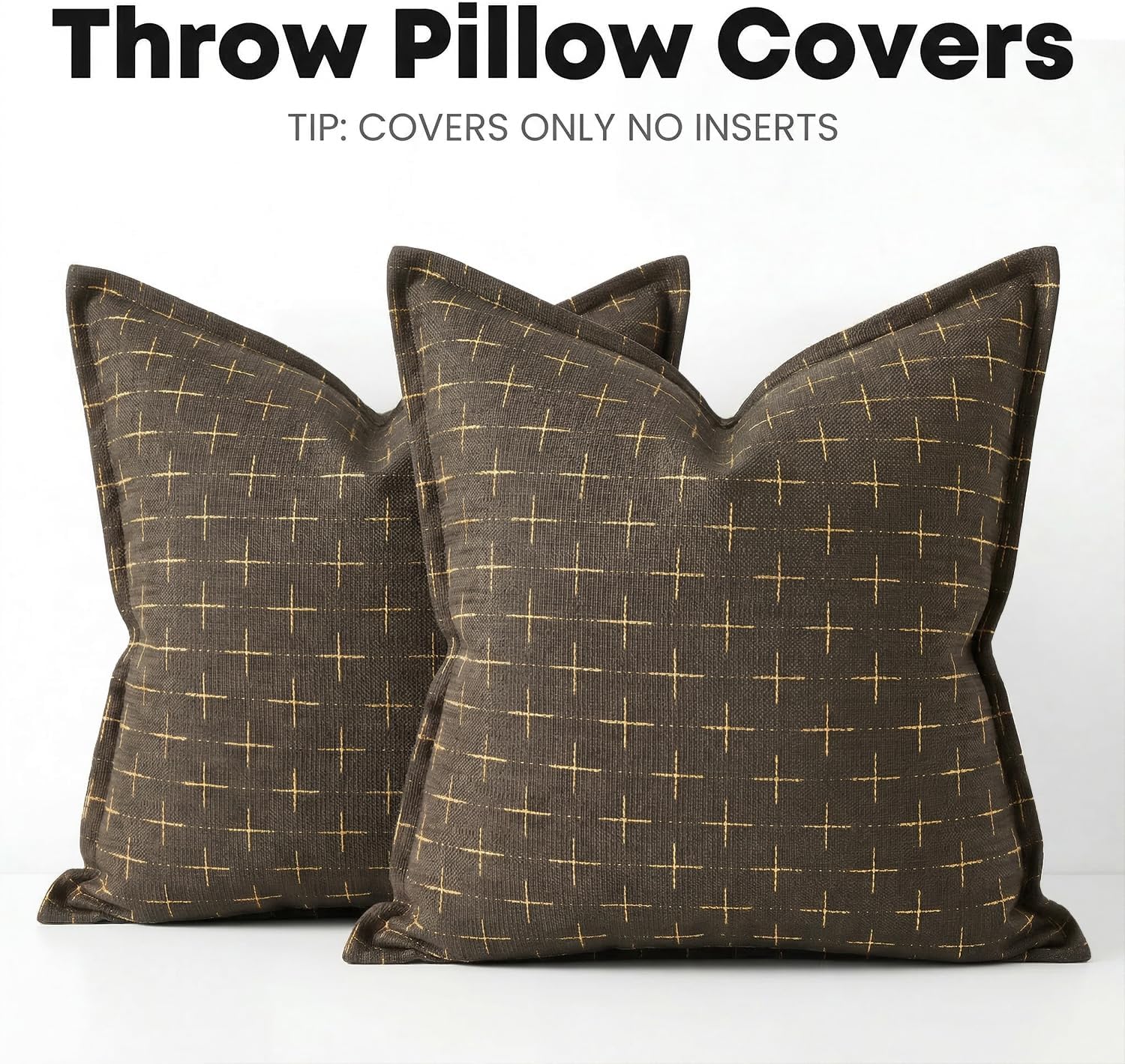 AVOINcolorlife AVOIN colorlife Pack of 2 Decorative Throw Pillow Covers 20x20 Inch, Flange Edges Woven Textured Cushion Case Home Decor for…