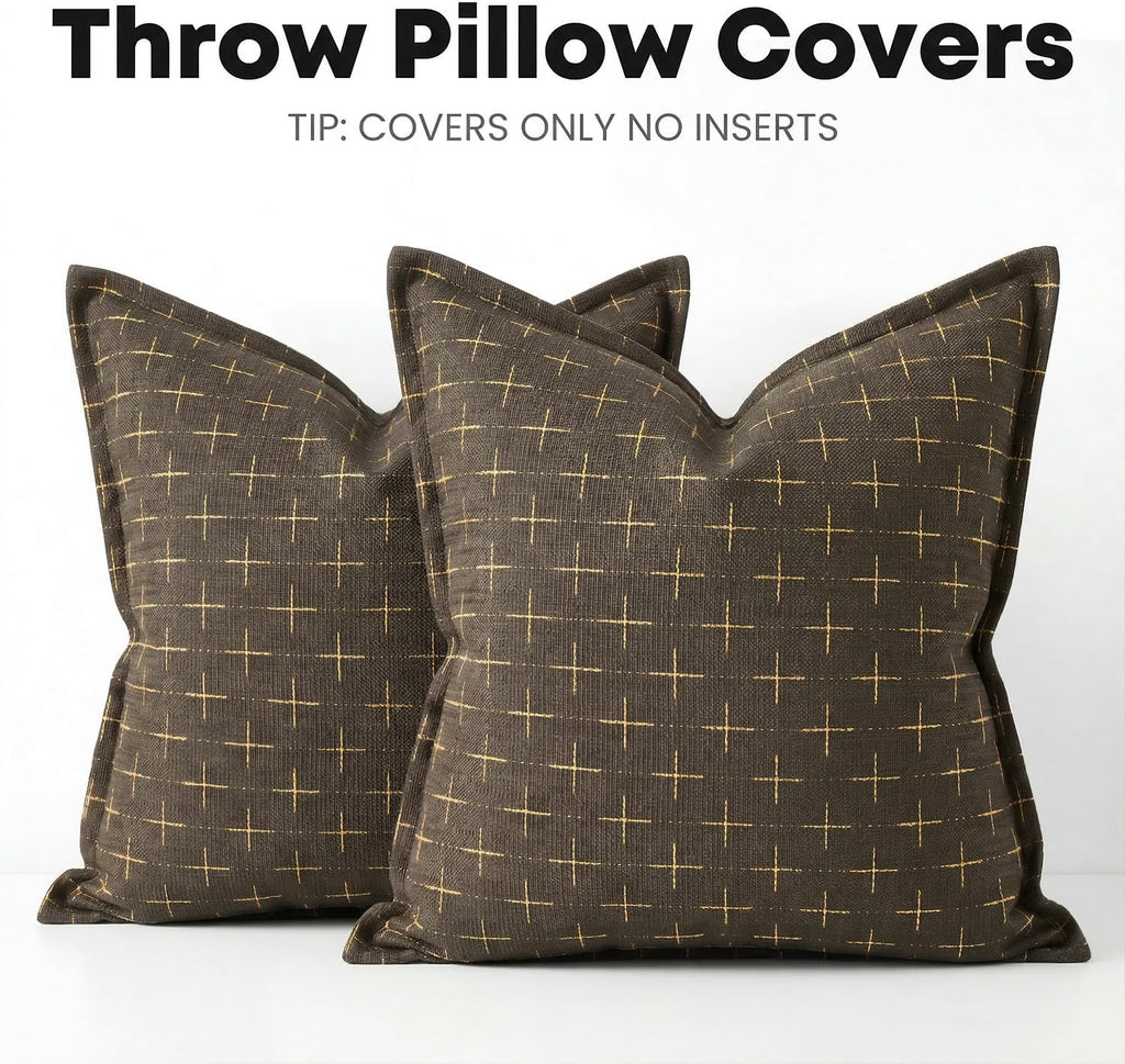 AVOINcolorlife AVOIN colorlife Pack of 2 Decorative Throw Pillow Covers 24x24 Inch, Flange Edges Woven Textured Cushion Case Home Decor for…