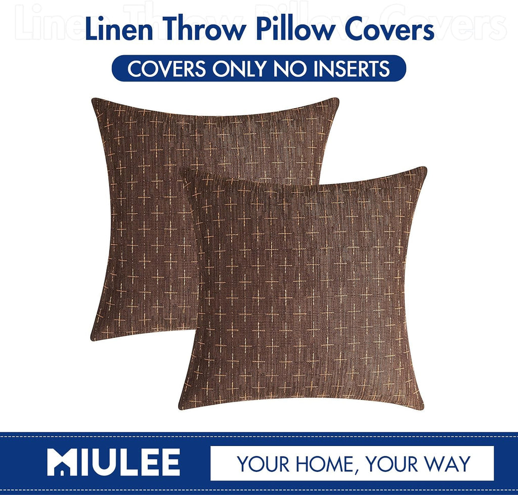 MIULEE Pack of 2 Decorative Vintage Burlap Linen Brown Throw Pillow Covers Modern Farmhouse Pillowcases Rustic Woven Textured Cushion…