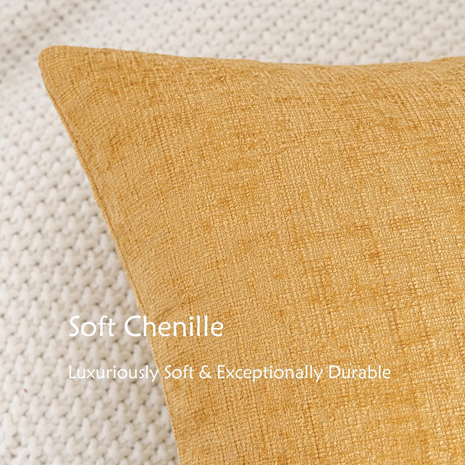 Hwy50 HWY 50 Gold Couch Pillow Covers 16x16 Inch Pack of 2, Soft Chenille Decorative Throw Pillow Cases Farmhouse for Sofa Living Room Bed…