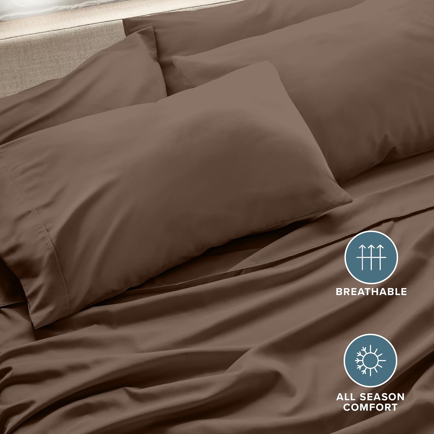 BareHome Bare Home Microfiber King Size Pillowcases - 4 Pack, Cocoa, 20x40 4 Pack