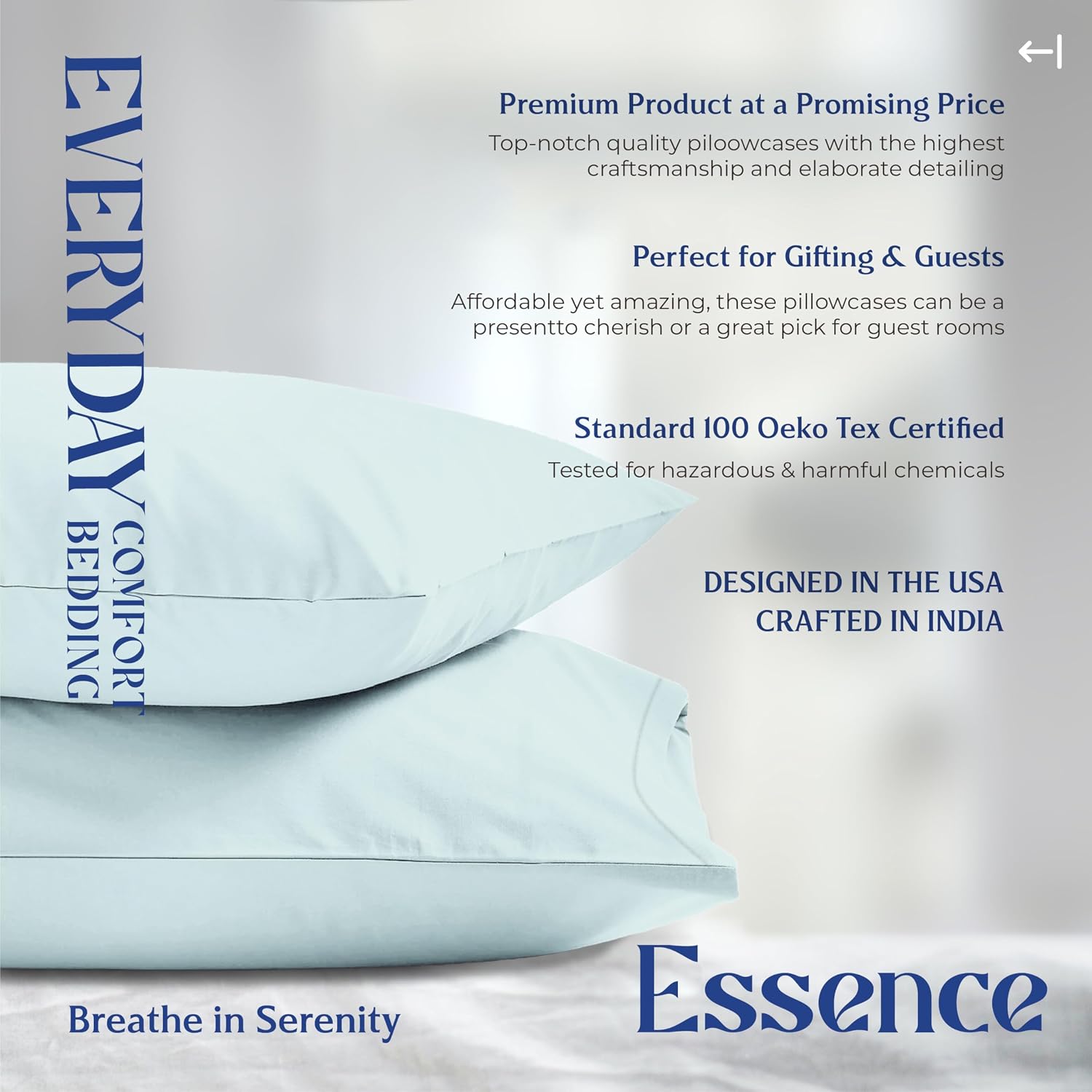 Mayfair Linen 100% Organic Cotton Percale Pillow Cases Queen/Standard Size Set of 2 - Percale Pillowcovers Standard/Queen (Sea Foam)…