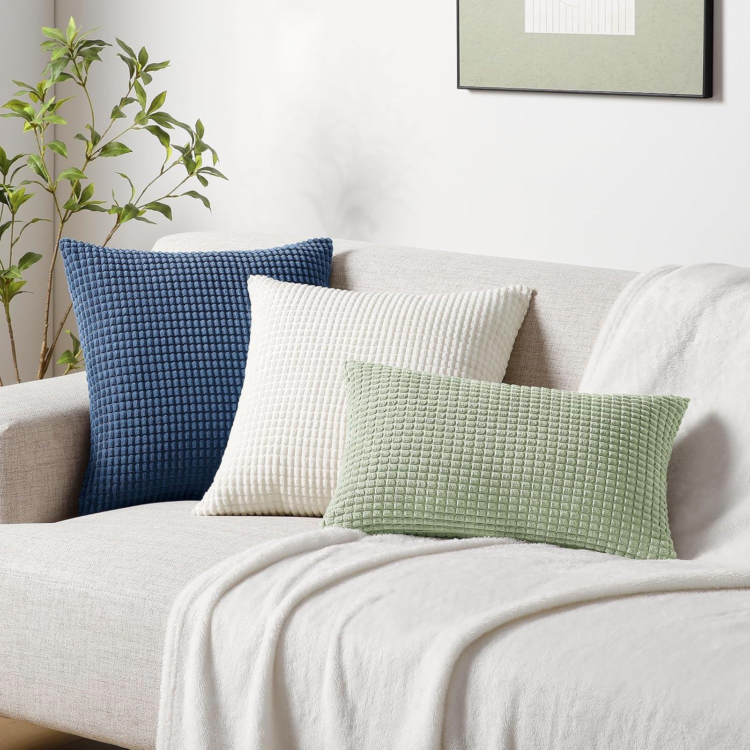 Softalker Throw Pillow Covers 12x20 Inch, Set of 2, Soft Corduroy Boho Stripe Decorative Pillow Cover, Couch Fluffy Pillow Cover for…