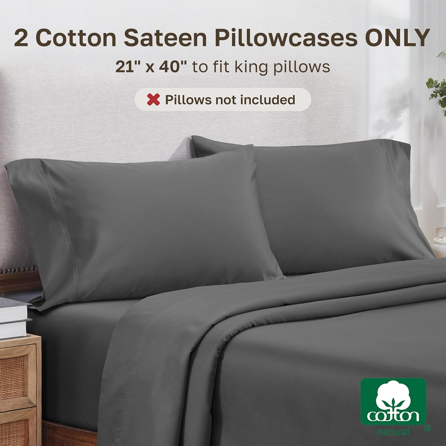 CaliforniaDesignDen Heirloom Soft, Smooth & Thick Certified 800 Thread Count 100% Cotton Sateen, 2 Pillow Cases King Size, Fits King Pillow…