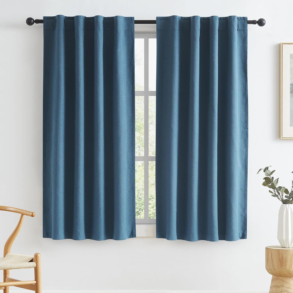 Keqiaosuocai Short Blackout Curtains Denim Blue - 45 Inch Windwo Blinds & Shades for RV, Narrow Wide Draperies for Bathroom Boys Nursery Be…
