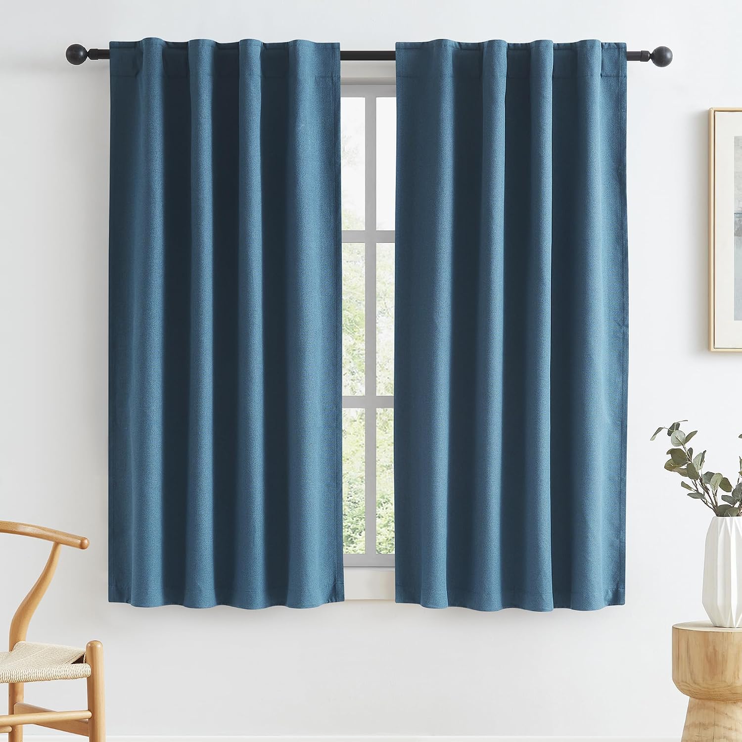 Keqiaosuocai Short Blackout Curtains Denim Blue - 45 Inch Windwo Blinds & Shades for RV, Narrow Wide Draperies for Bathroom Boys Nursery Be…