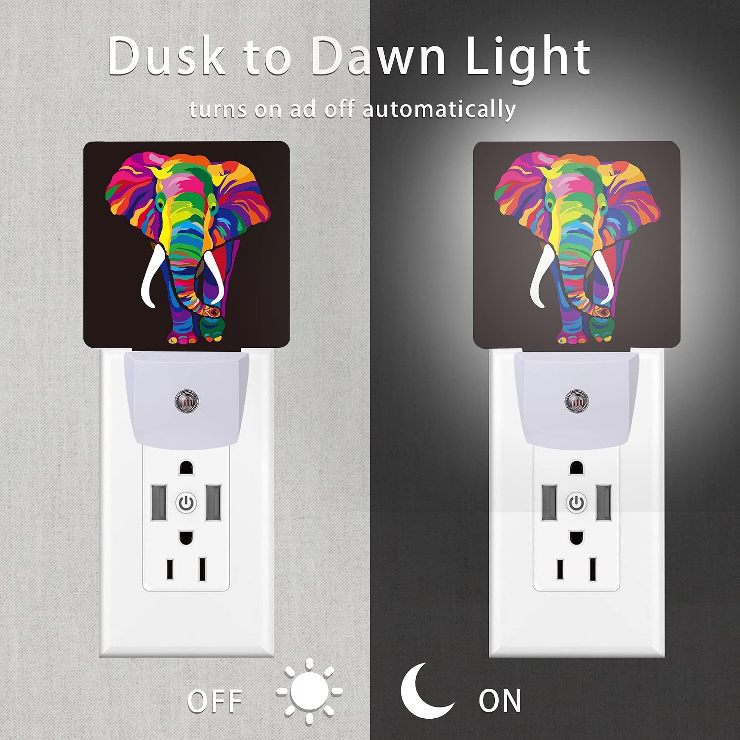 Elephant Night Light, Colorful Elephant Plug-in Night Lights with Dusk-to-Dawn Sensor for Stairway/Hallway/Kitchen Sleep Friendly lamp for…