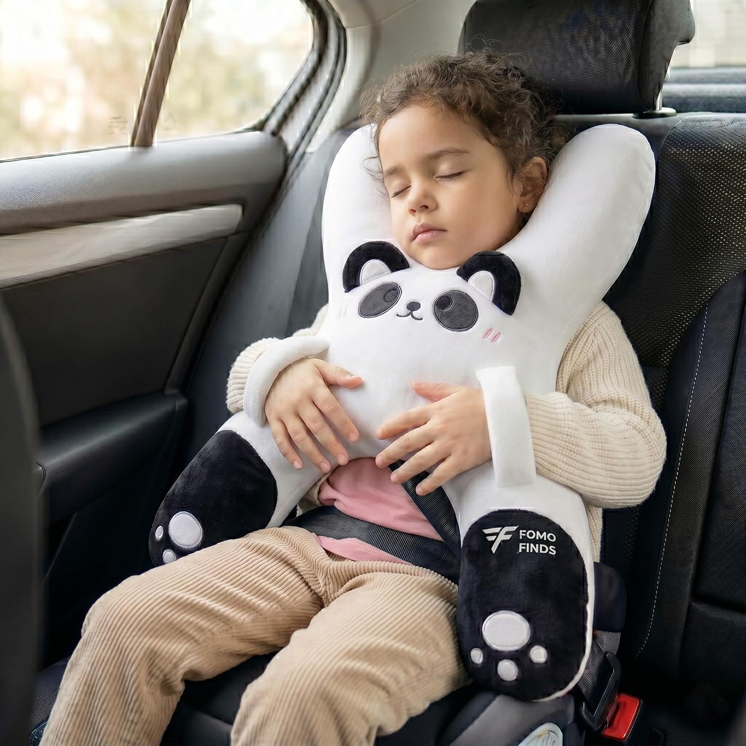Kids Car Sleeping Pillow - X-Shaped Plush Animal for Neck & Back Support - Hands & Seat Belt Slot - Machine Washable & Compressible…