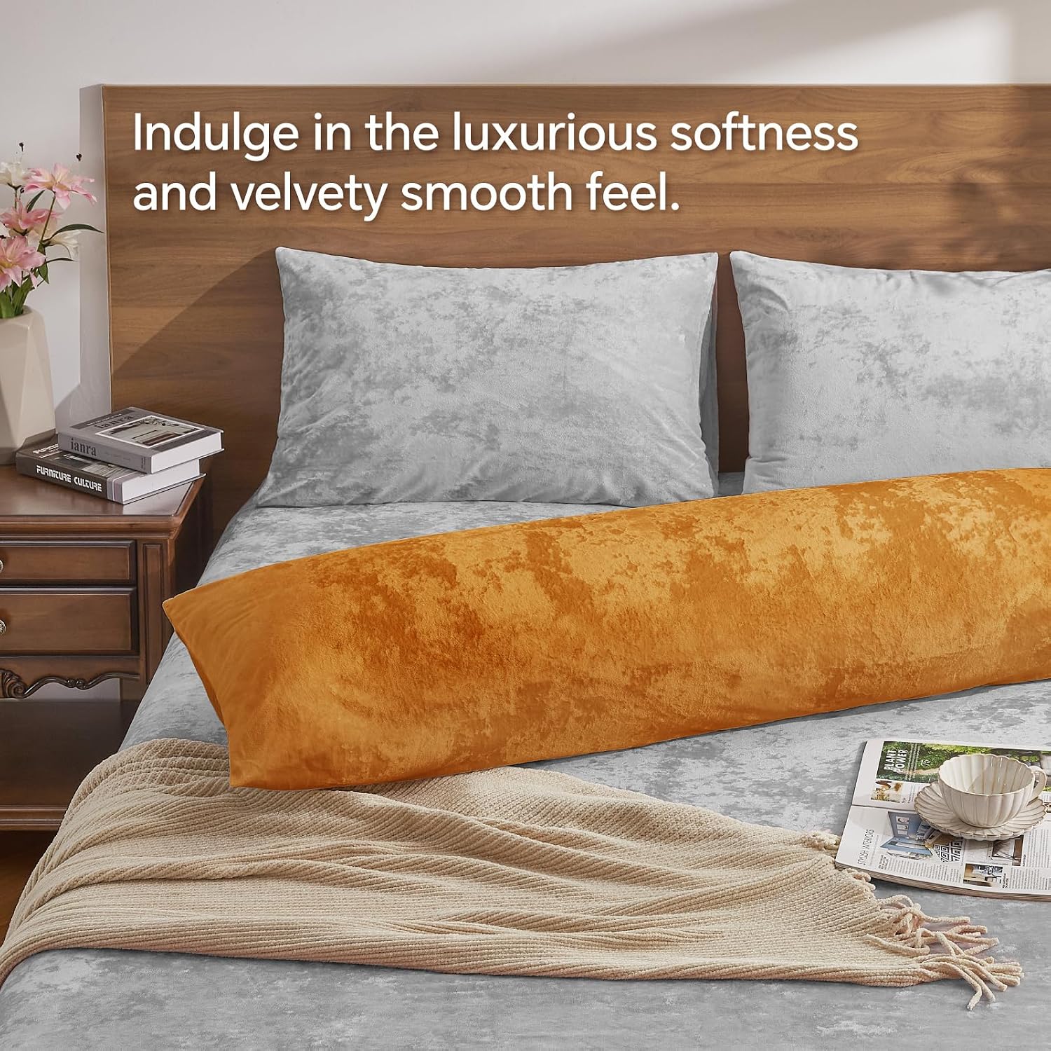 BEDELITE Velvet Body Pillow Cover with Zipper, Soft and Plush 20x54 Long Pillow Case, Velvety Smooth and Cozy Body Pillow Pillowcase for…