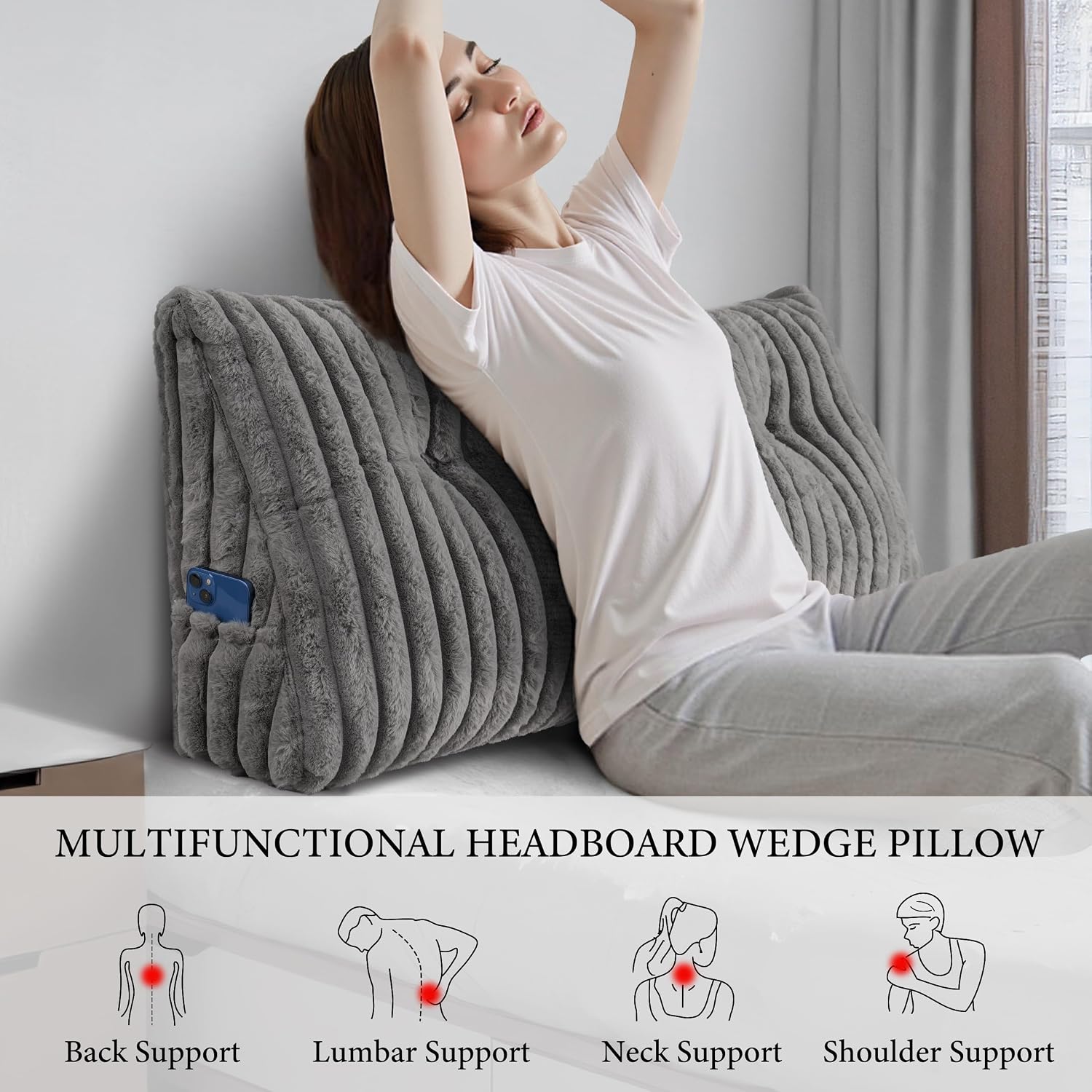 Headboard Pillow Full, Triangular Wedge Pillow Headboard Full, Cushion Headboards Reading Pillows, Backrest Pillows for Sitting in Bed or…