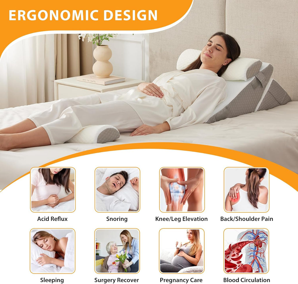 Ruqmuis 4PCS Wedge Pillow Set for After Surgery, Adjustable 9&12 Inch Bed Wedge Pillow for Sleeping, Incline Pillow Wedge for Headboard, Po…