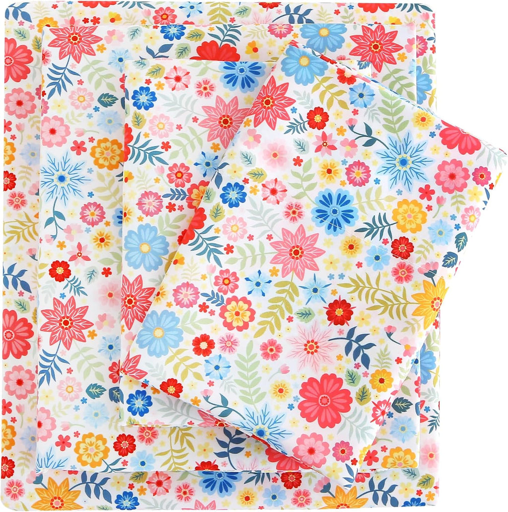 mooreeke Cozy Floral Microfiber Printed Floral Queen Sheet Set - Soft & Breathable Colorful Flower Custers Bed Sheets with Extra Deep Pocke…