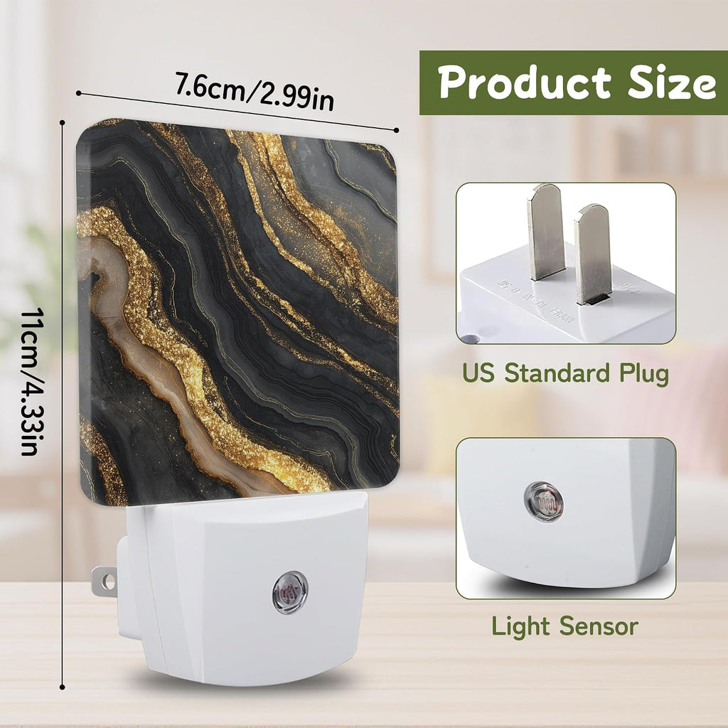 Black Gold Marble Night Lights Plug into Wall, Night Light with Dusk to Dawn Sensor for Bedroom Bathroom Kitchen Hallway Stairs…