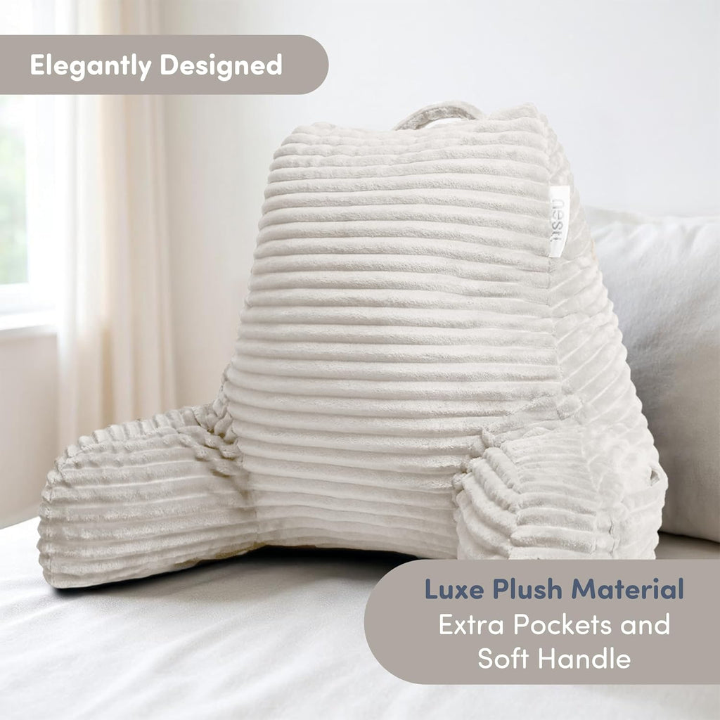 Nestl Reading Pillow with Shredded Memory Foam, Luxe Cut Plush Back Pillow for Sitting Up in Bed, Back and Arms Adjustable Support for…