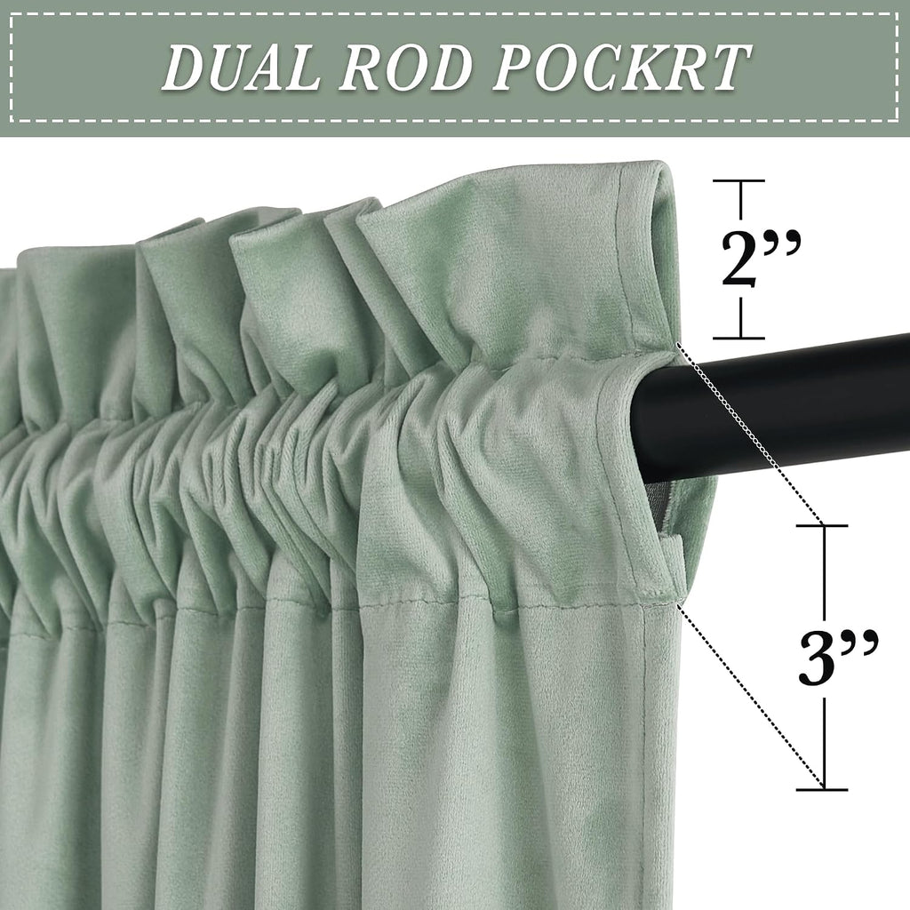 Rybhome RYB HOME Aqua Velvet Curtains for Bedroom Living Room, Thermal Insulated Privacy UV Heat Blocking Luxurious Soft Rod Pocket Back Ta…