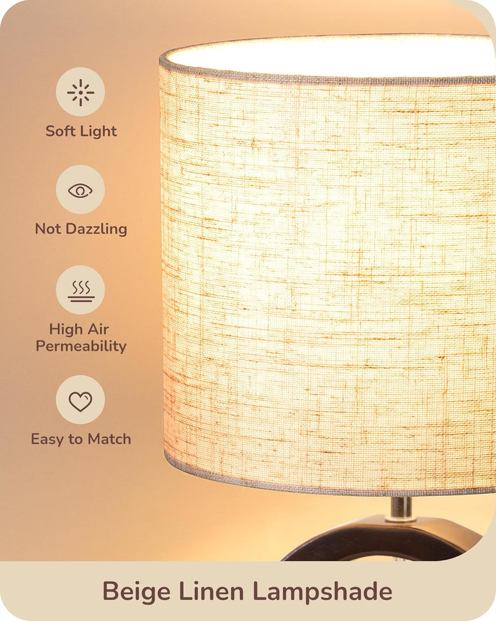 EDISHINE 13.4" Samll Wood Table Lamp, Modern Bedside Lamp with Beige Linen Lampshade & ON-Off Switch, E26 Base, Nightstand Lamp for…