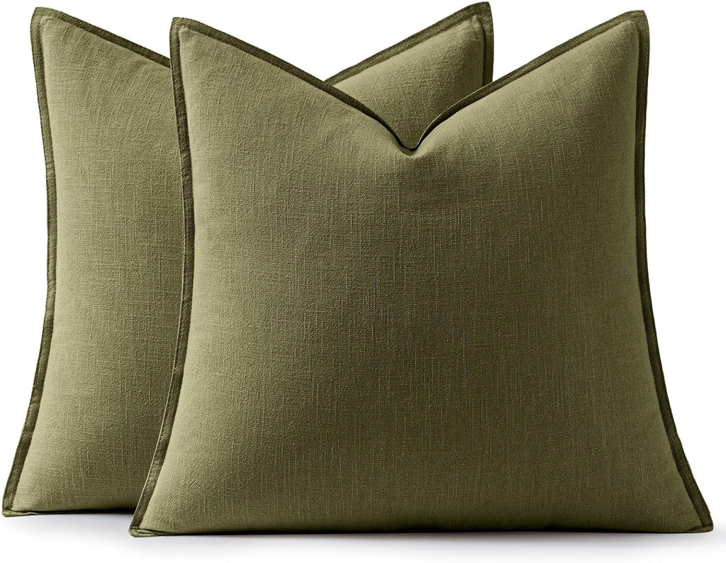 Anroduo Pack of 2 Decorative Linen Pillow Covers Green Neutral Farmhouse Boho Soild Cushion Case Soft Accent Pillowcase for Couch Sofa Bedr…