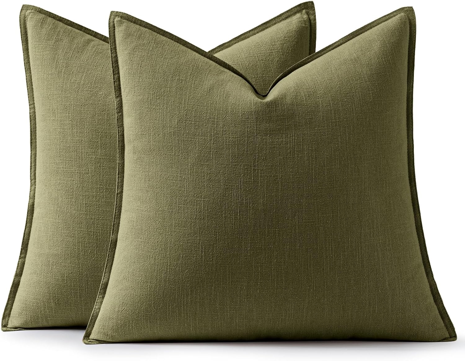 Anroduo Pack of 2 Decorative Linen Pillow Covers Green Neutral Farmhouse Boho Soild Cushion Case Soft Accent Pillowcase for Couch Sofa Bedr…