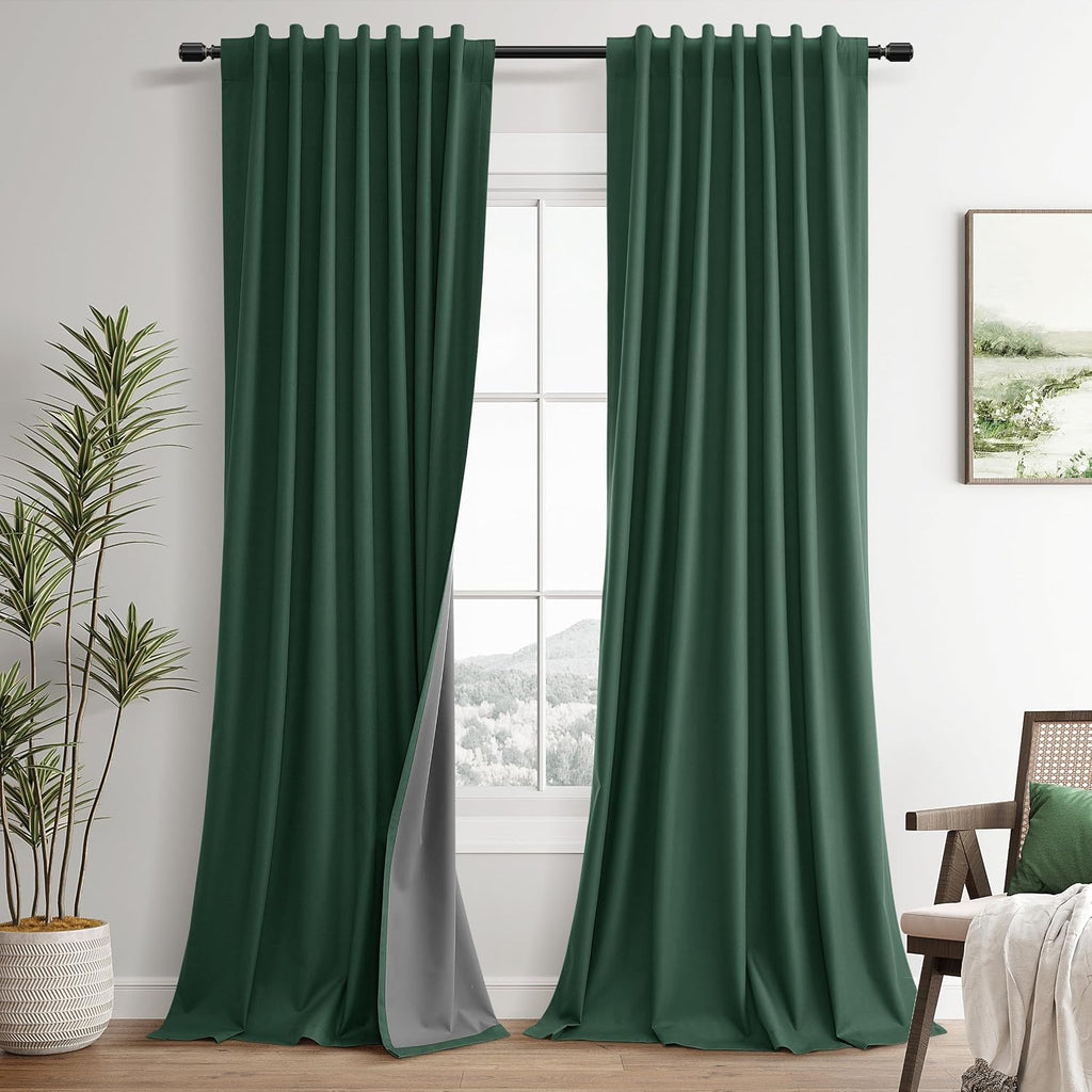 Guken Green Linen 100% Blackout Curtains 120 Inches Long 2 Panels Set Modern Room Darkening Black Out Thermal Insulated Noise Cancelling Pa…