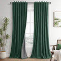 Guken Green Linen 100% Blackout Curtains 120 Inches Long 2 Panels Set Modern Room Darkening Black Out Thermal Insulated Noise Cancelling Pa…