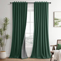 Guken Green Linen 100% Blackout Curtains for Bedroom 108 Inches Long Modern Textured Back Tab Hook Belt Black Out Light Blocking Thermal In…
