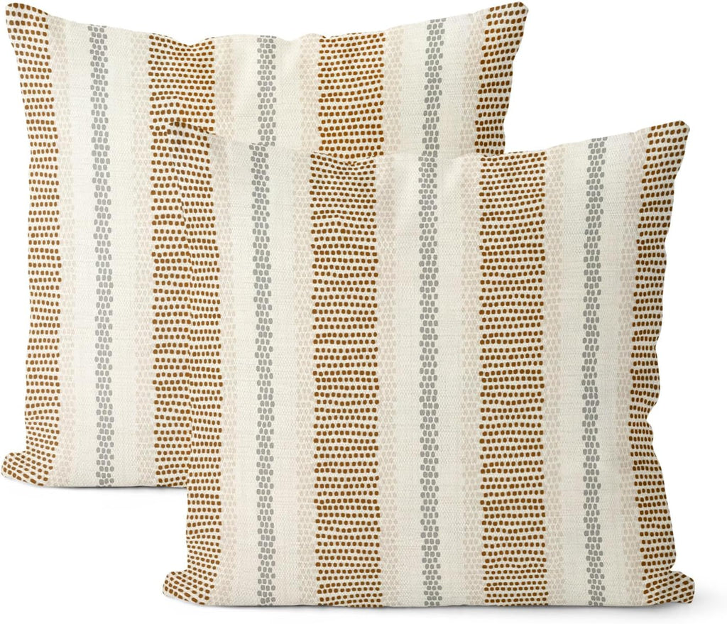 Brown Grey Gray Outdoor Pillow Covers 18x18 Set of 2 Boho Polka Dot Striped Throw Pillows Abstract Modern Geometry Decorative Pillow…
