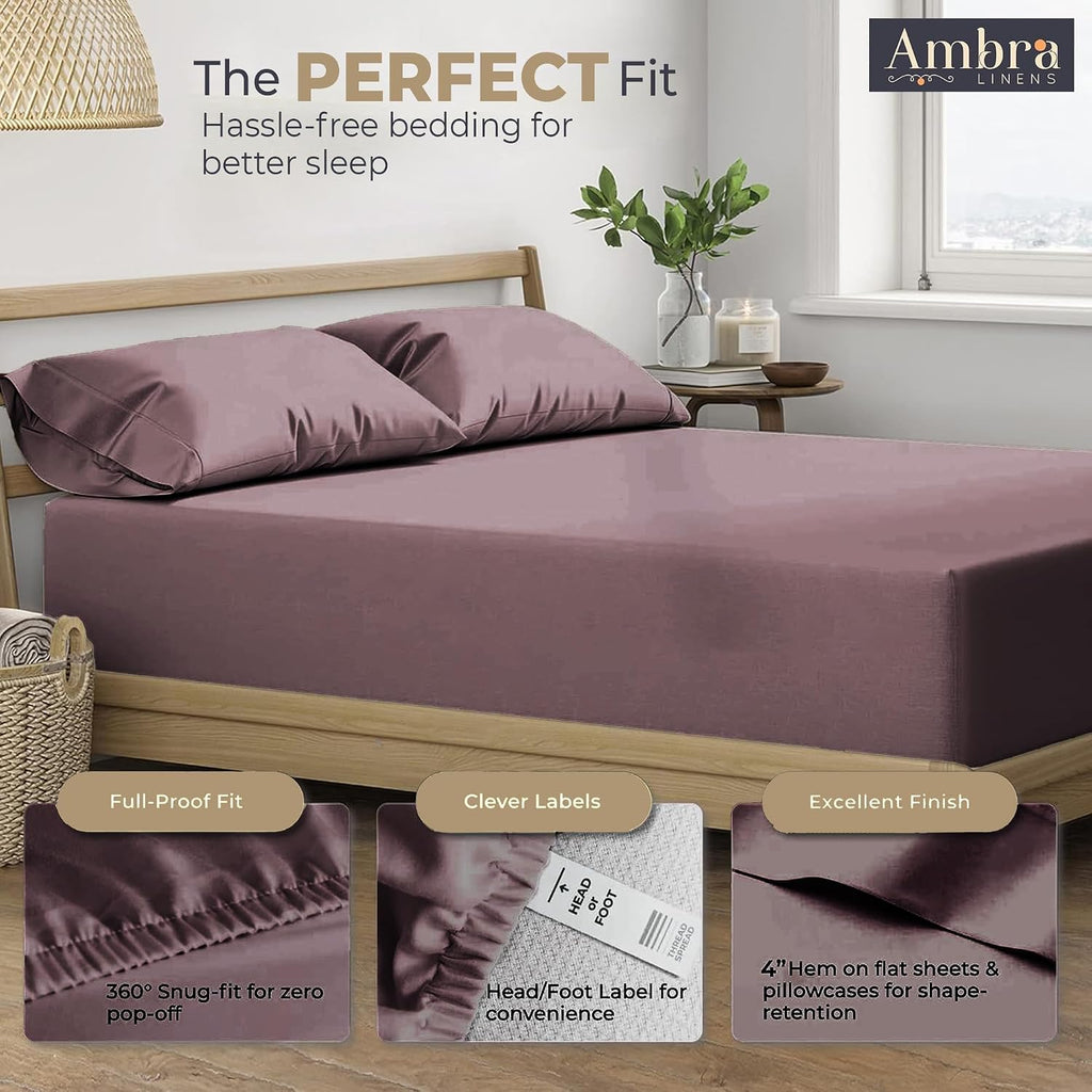 Ambra Linens 100% Organic Cotton Sheets Cal King Size - 4 PC Organic California King Sheet Sets Soft, Comfy, Breathable & Cooling - 16” Dee…