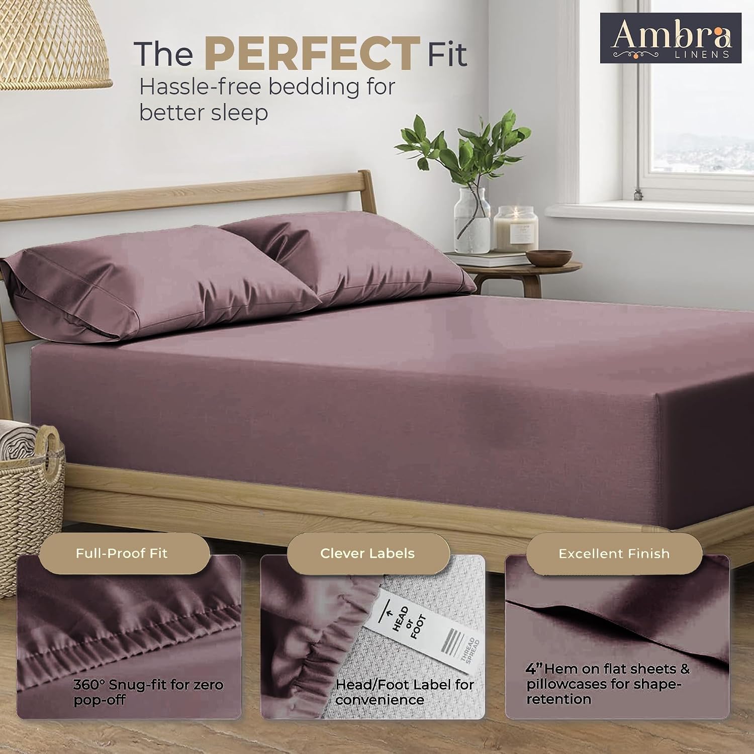 Ambra Linens 100% Organic Cotton Sheets King Size - 4 PC Organic King Size Sheets Set - Soft, Comfy, Breathable & Cooling - 16” Deep Pocket…