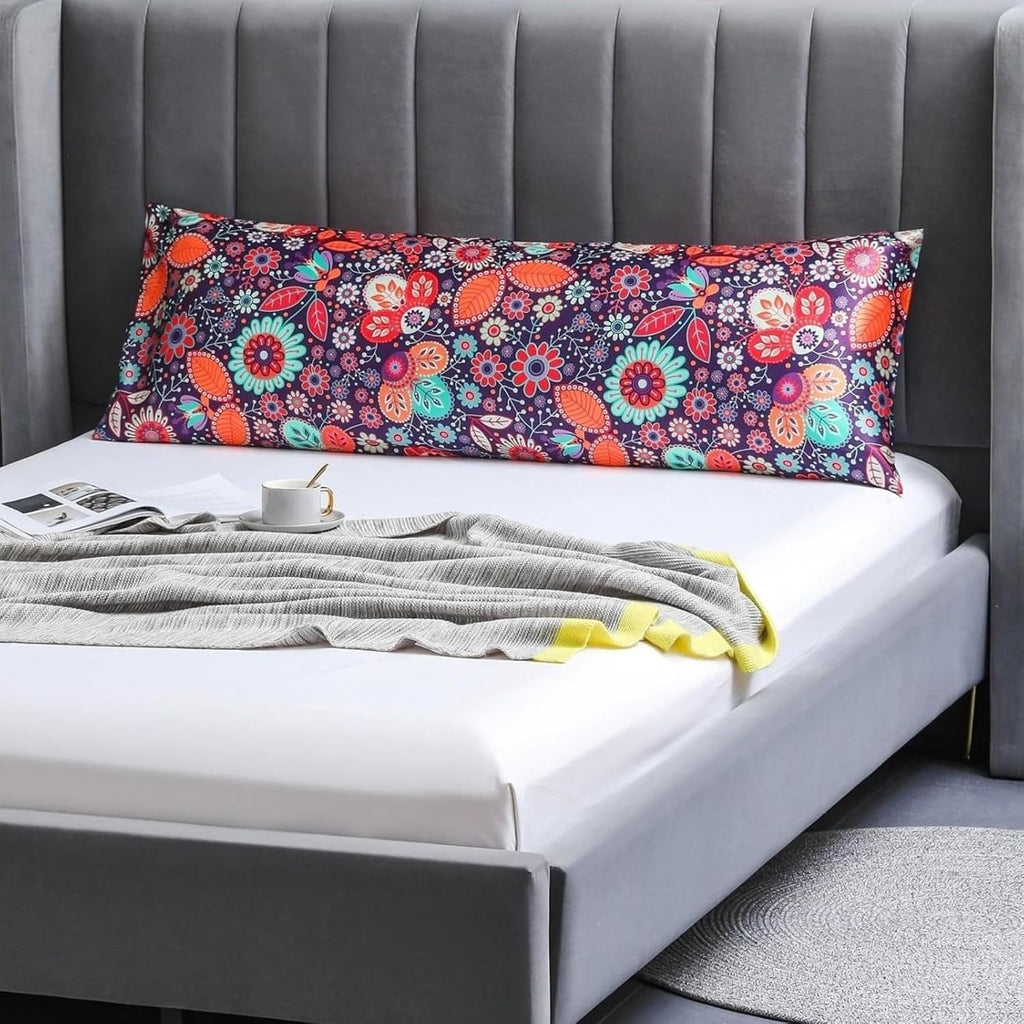 Lcbd Satin Body Pillow Case for Hair and Skin, Floral Printed Silk Satin Body Pillowcase Cover, 20x54 Body Cooling Pillow Cover with Envelo…