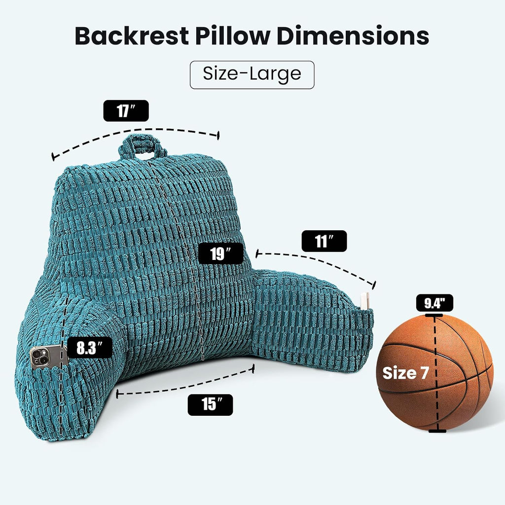 Pajeo Extra Large Sitting Pillow for Bed,19" Reading Pillow for Sitting Up with Arms, Oeko-TEX Certified Sturdy Backrest for Couch & Floor S…