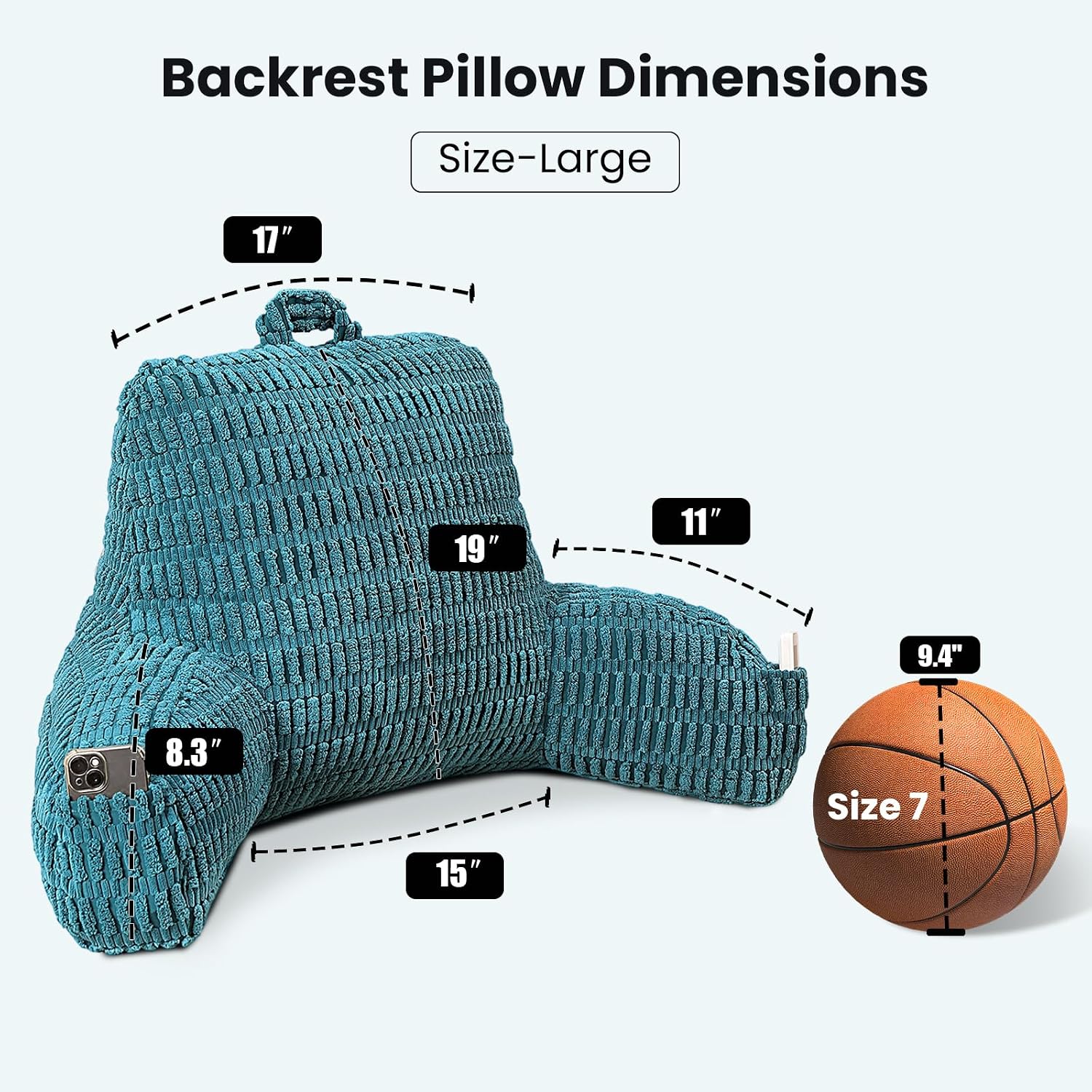 Pajeo Extra Large Sitting Pillow for Bed,19" Reading Pillow for Sitting Up with Arms, Oeko-TEX Certified Sturdy Backrest for Couch & Floor S…