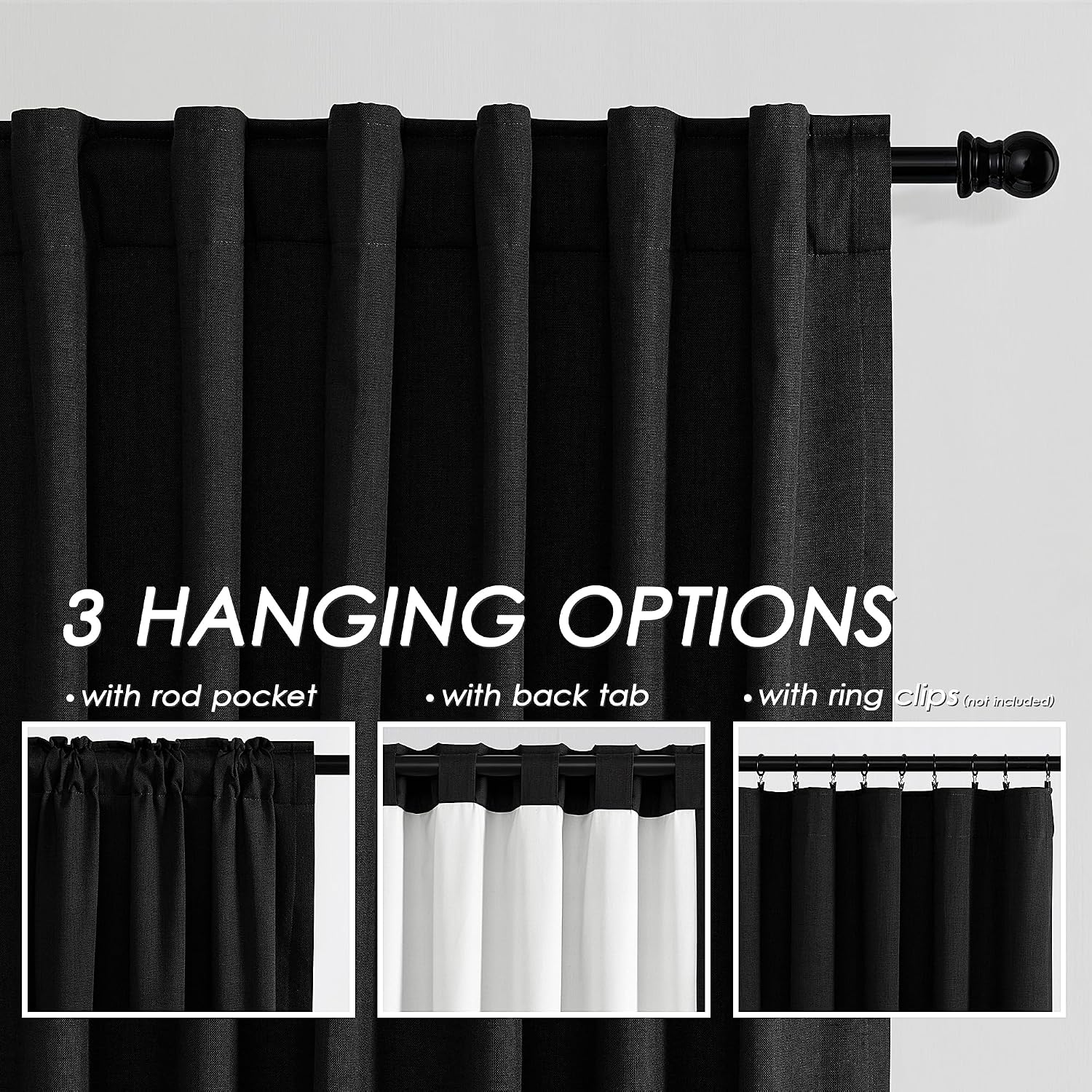 Nanspring Black Linen Blackout Curtains 84 Inches for Bedroom Pinch Pleated Modern Farmhouse Living Room Draperies 84 Length Thermal Insula…