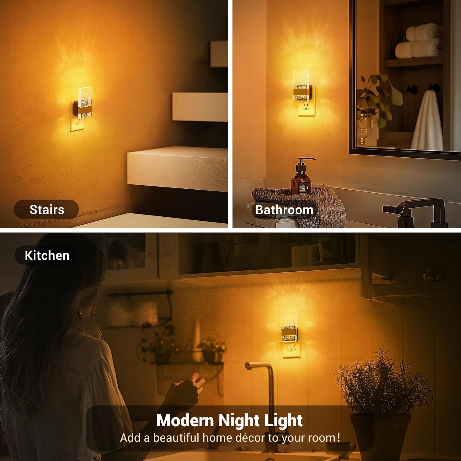 JandCase Night Lights Plug into Wall, Dusk to Dawn Sensor, 2000K Amber Warm White LED, Acrylic Bubble Design, 0-100lm Adjustable…
