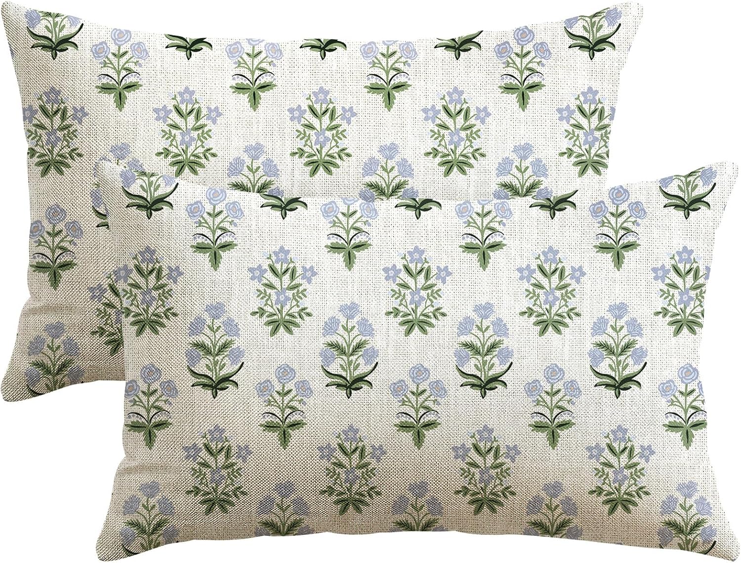 OTOSTAR Floral Print Pillow Covers 16x24 Inch Pack of 2 Double-Sided Blue Green Flower Lumbar Throw Pillow Covers Farmhouse Rustic…