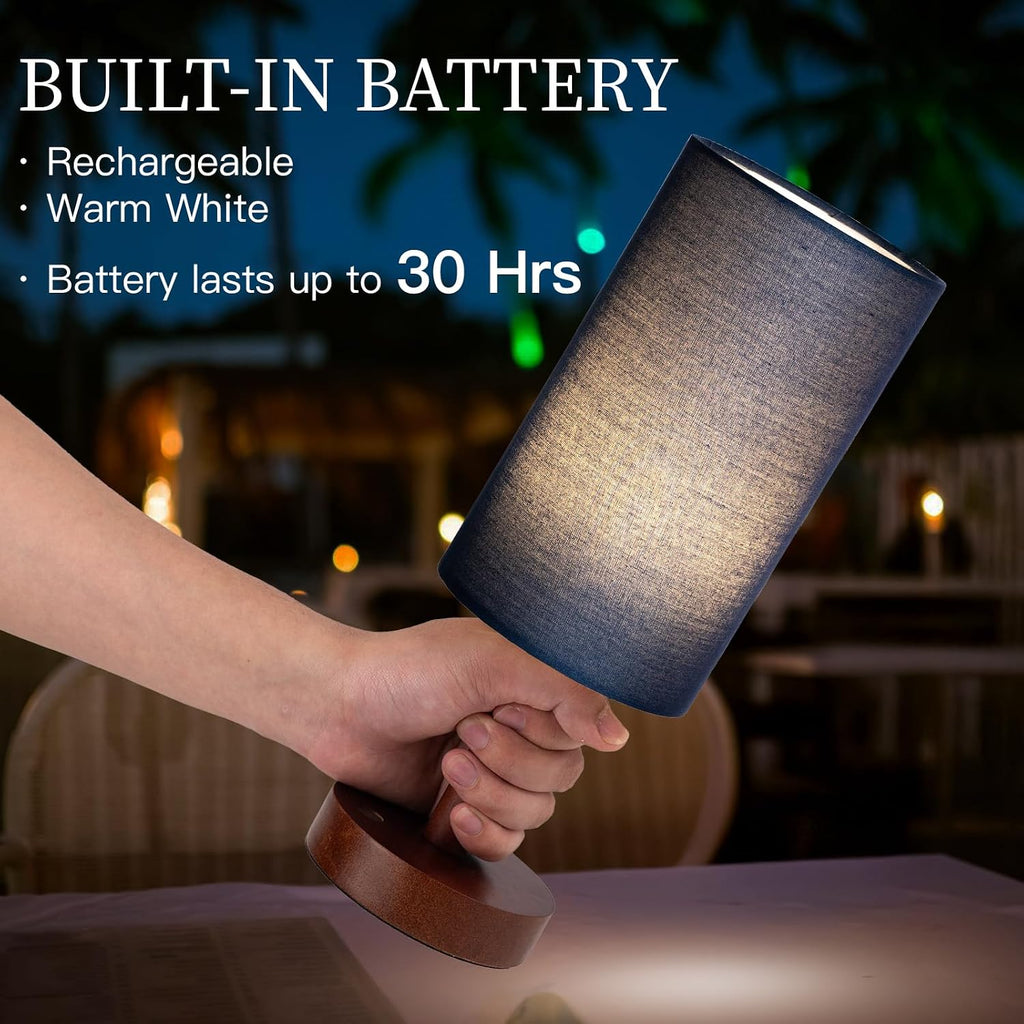 LALISU Small Table Lamp Nightstand Lamp Linen Lampshade Bedroom Wood Base Small Bedside Lamp for Night Stands, Desk Lamps for Reading…