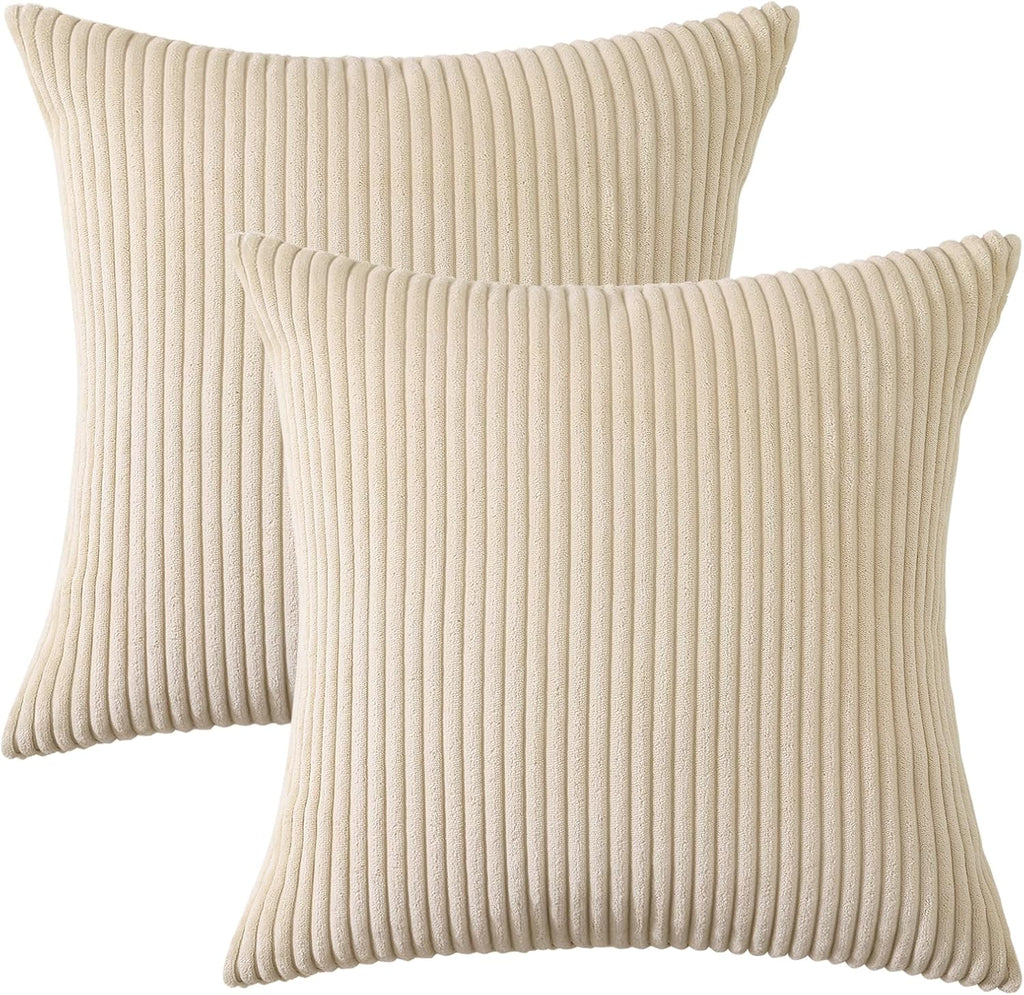 Mecatny Corduroy Summer Decorative Throw Pillow Covers 24x24 Set of 2 for Sofa Living Room, Soft Neutral Boho Couch Pillow Covers for…
