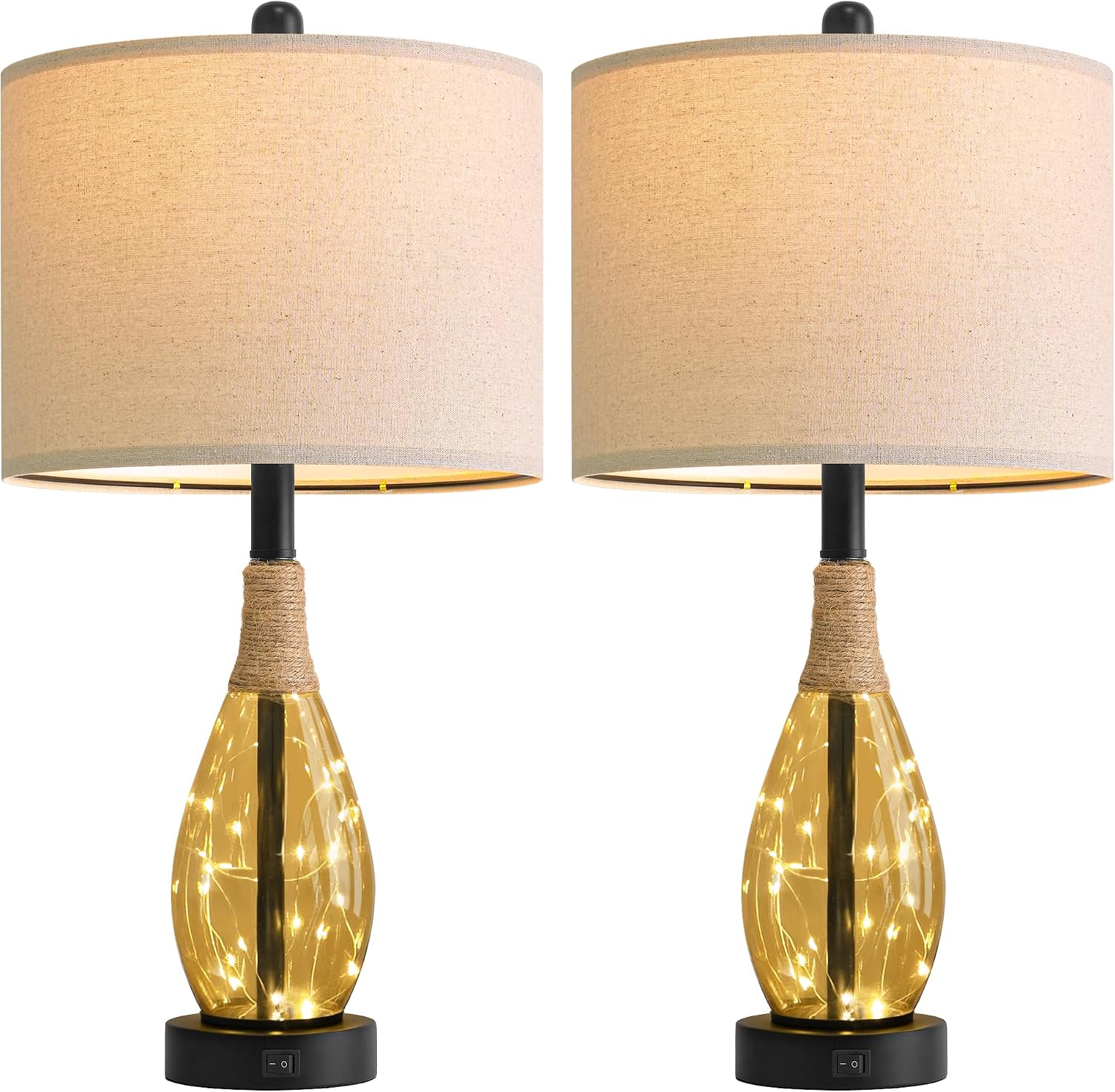 OYEARS 23" Table Lamps for Living Room Set of 2 Bedside Lamps for Night Stands Bedroom Lamps Farmhouse Rattan Boho Lamp Glass Nightlight…