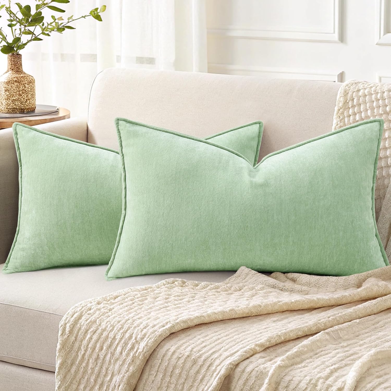 decorUhome Summer Couch Throw Pillow Covers 12x20 Set of 2, Decorative Soft Velvet Modern Cozy Chenille Lumbar Pillow Cases with Elegant De…