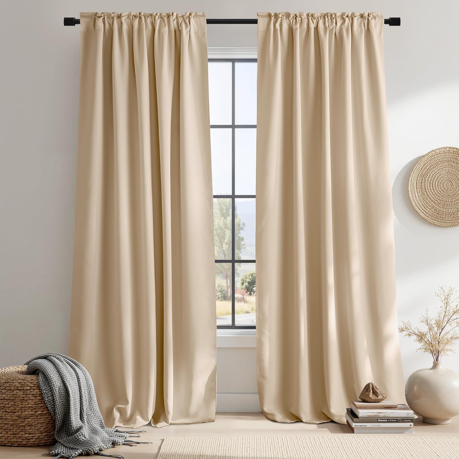 Nicetown Window Treatment Room Darkening Draperies - (Biscotti Beige Color) 52 Width X 108 Length, Room Darkening Curtains and Drapes for B…