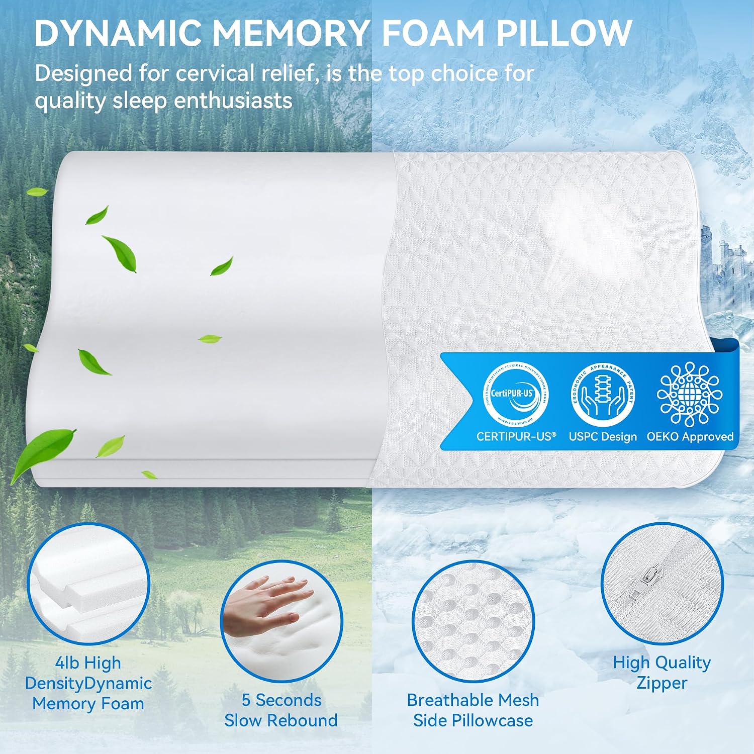 zibroges Cervical Neck Pillow King Size - Cooling Adjustable Sandwich Dynamic Memory Foam Pillows for Sleeping, Contour Pillow Ergonomic Or…