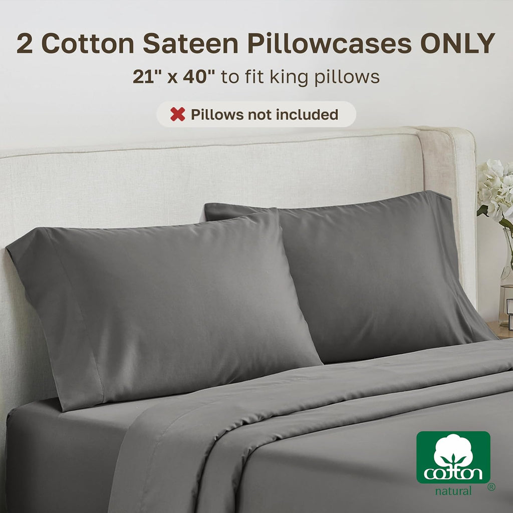CALIFORNIA DESIGN DEN Soft & Silky 500 Thread Count 100% Cotton Sateen, Cool & Smooth with A Classic Opening, Set of 2 King Pillow Cases…
