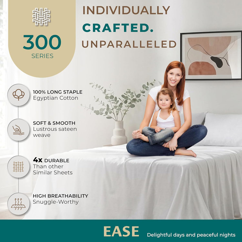 THREAD SPREAD Egyptian Cotton Twin XL Sheet Set – 300 Series 16" Deep Pocket Extra Long Twin Sheets for Dorm Room (4 PC, Light Blue)…