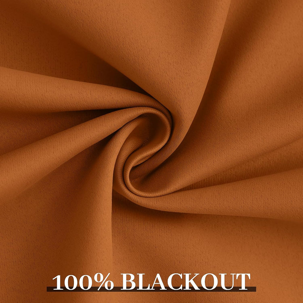 Yakamok Room Darkening 100% Blackout Curtains Grommet Window Treatments with 2 Thick Layers-Burnt Orange Thermal Insulated Drapes Set of 2…