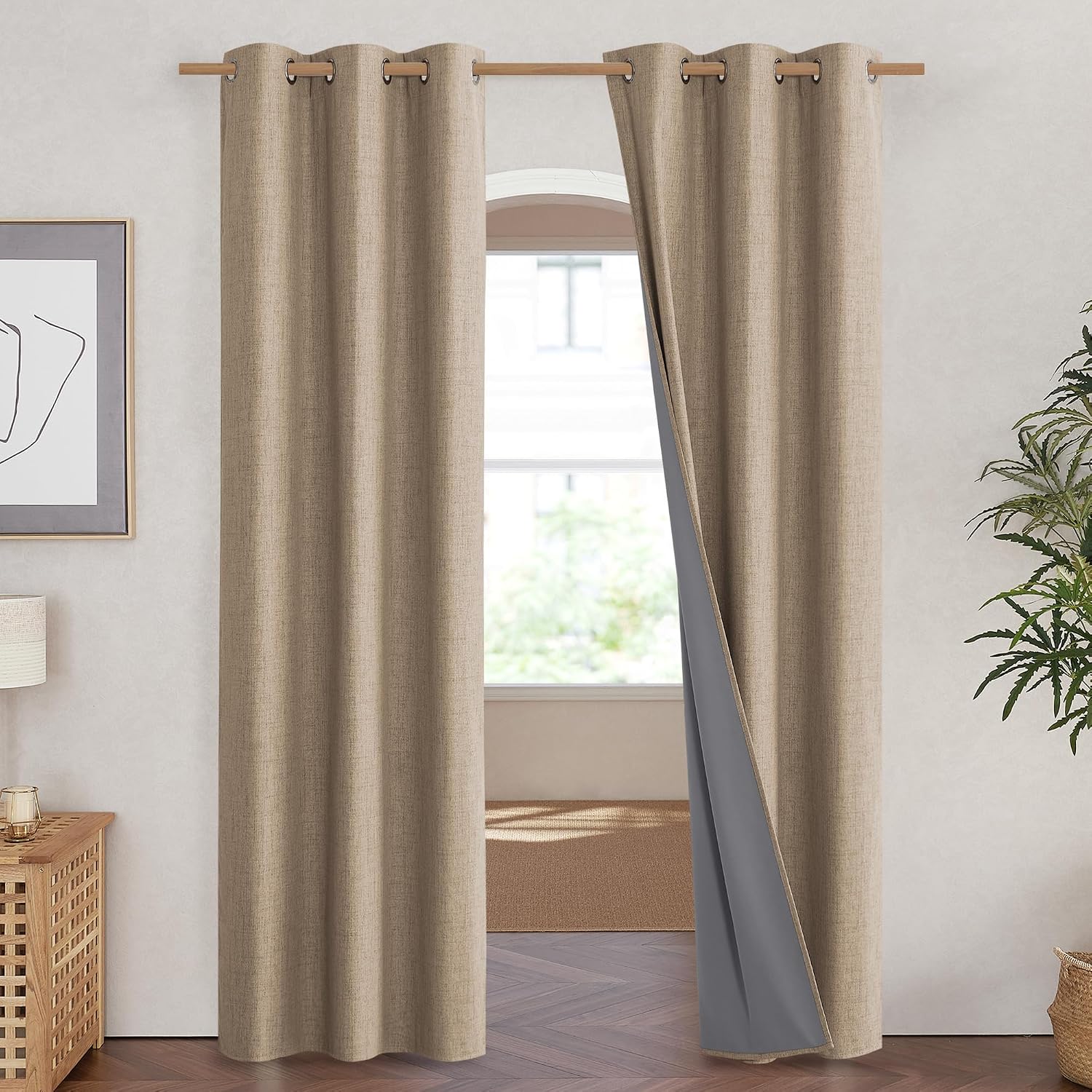 NICETOWN Burlap Vintage Open Linen Weave Flax Thermal Curtains, 100% Blackout Curtains 84" Long for Dining Room, Soundproof Window…