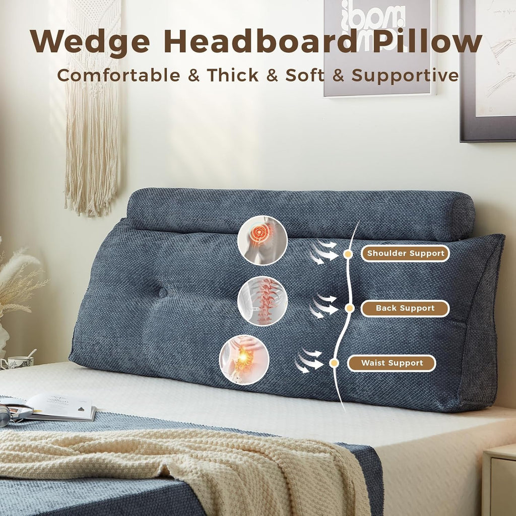 Headboard Pillow for Twin XL – Chenille Large Triangular Wedge Pillow for Headboard Gap, Daybed and Couch Backrest, Reading and Sitting…