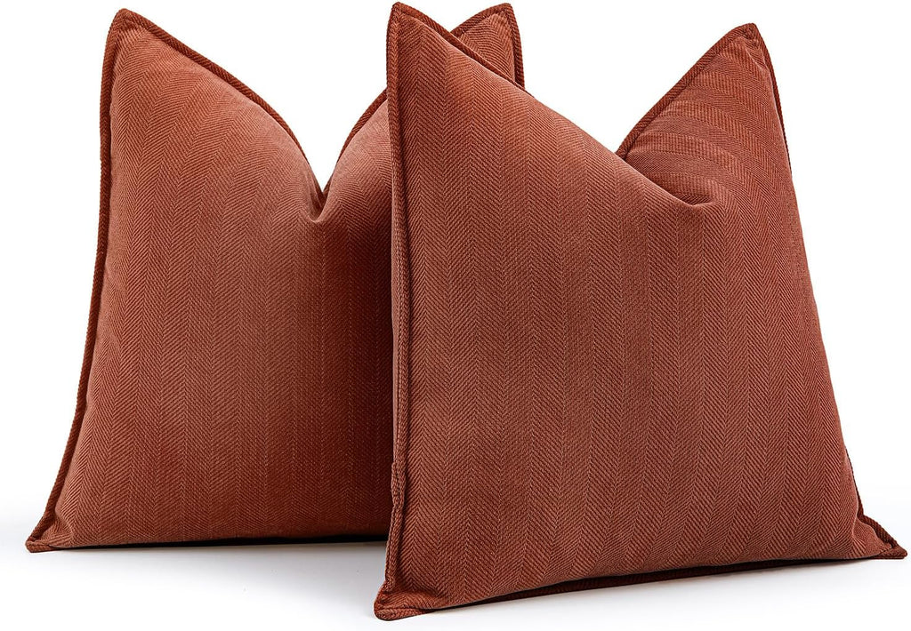MIULEE Pack of 2 Rust Decorative Pillow Covers 20x20 Inch Soft Chenille Luxurious Couch Throw Pillows Farmhouse Cushion Covers with…