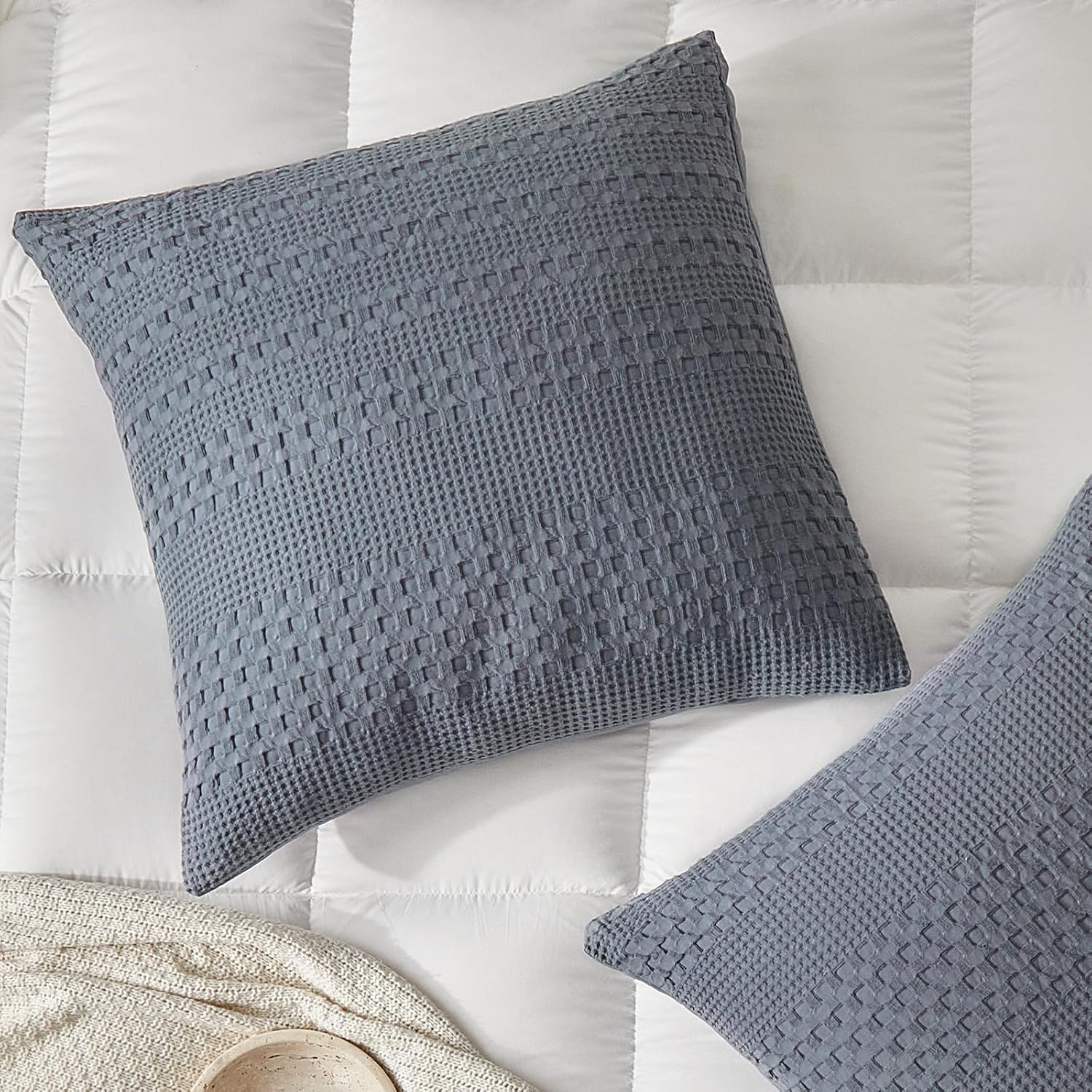 Warmdern 100% Cotton Waffle Weave Throw Pillow Sham, 2 Pack Standard Square Sham 20" x 20" Bed Pillow Covers, Ultra Soft Bed Pillow Shams C…