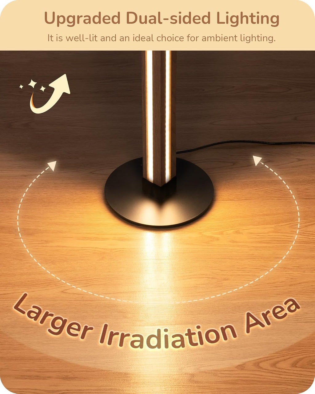 EDISHINE Corner Floor Lamp, Upgraded Dual-Sided Lighting, Wooden Floor Lamps for Living Room, Standing Lamp with Remote/Foot Control…
