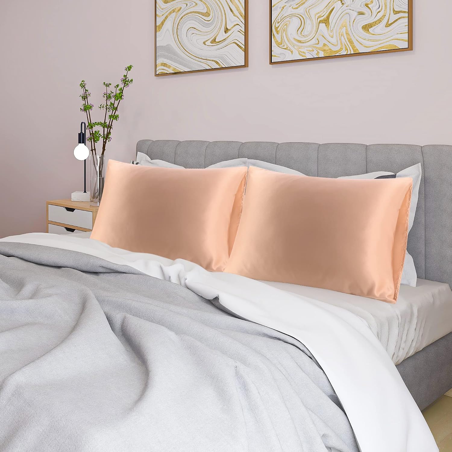 uxcell 2 Pack Silk Satin Pillowcase for Hair and Skin, Cool, Silky, Soft Breathable Pillow Cases Standard Size 20x26 Inch Sateen Pillowcase…