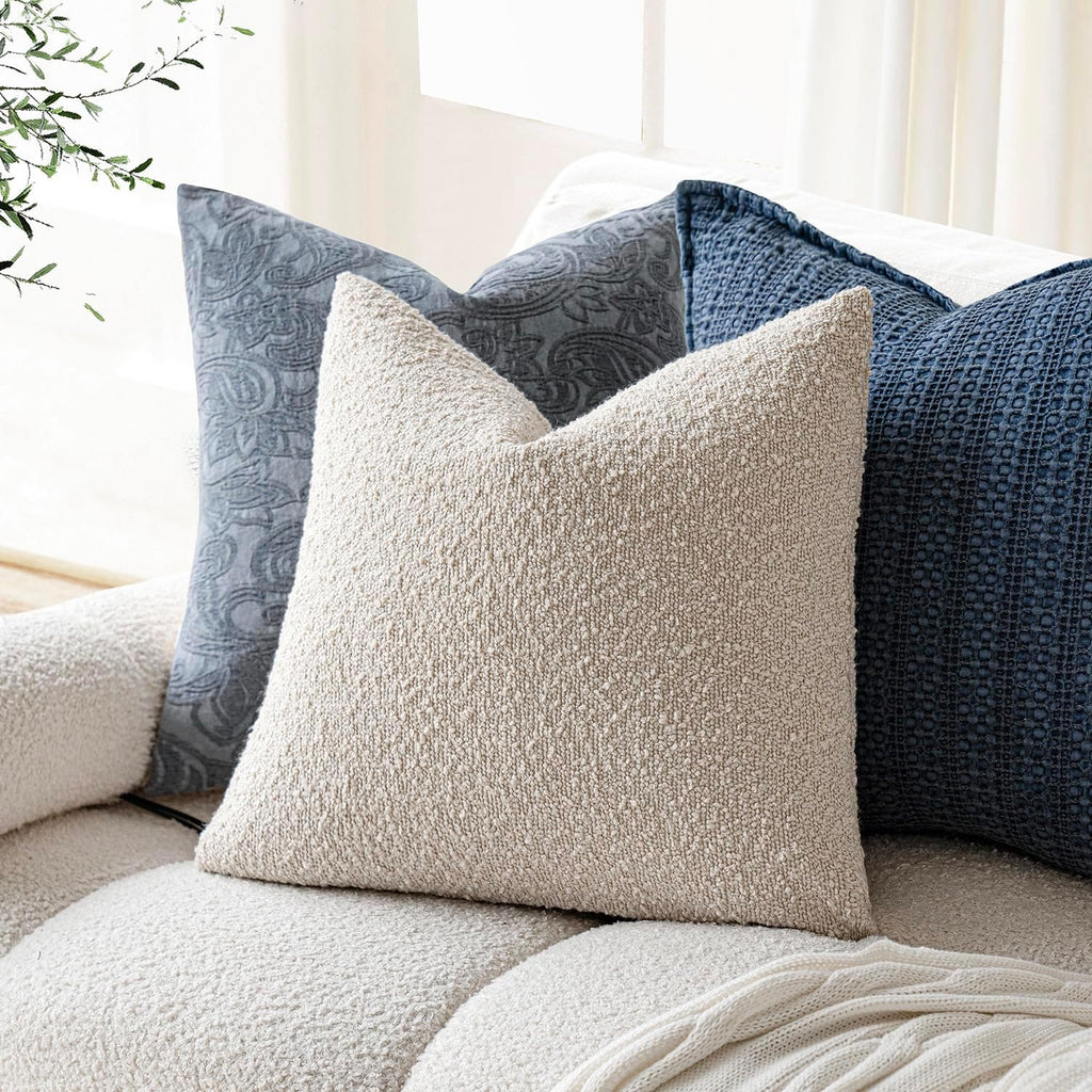 Foindtower Textured Boucle Throw Pillow Covers Accent Solid Pillow Cases Cozy Soft Decorative Couch Cushion Case for Chair Sofa Bedroom…